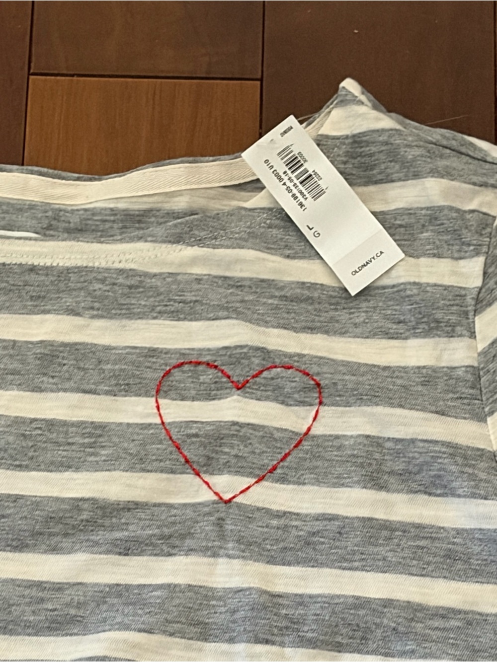 Striped Heart long sleeve Tee - Grey & White Woman’s L